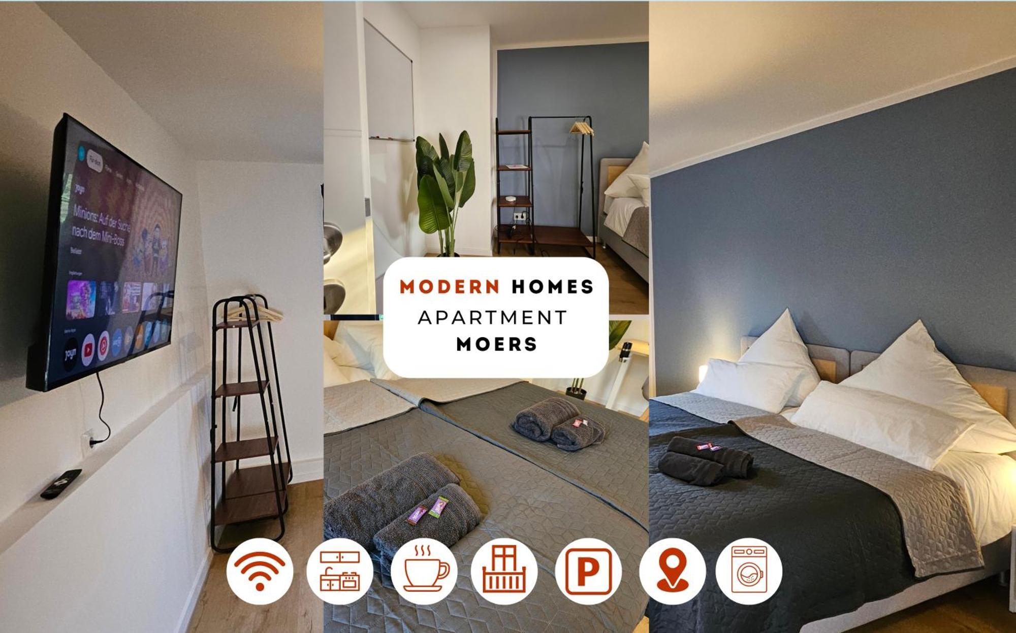 Modern Homes - Voll Ausgestatte Wohnung - Balkon - Hotelbetten - 4K Tv - Wlan Moers Eksteriør bilde
